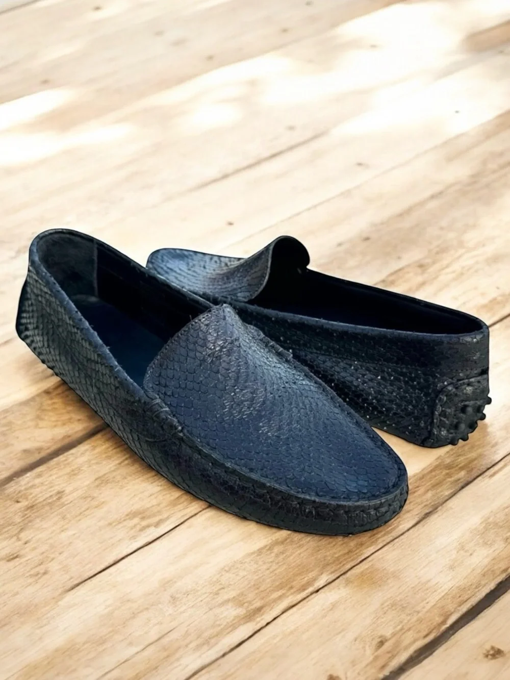 M. Gemi Loafers Black Snakeskin Leather Driver Shoes Mens